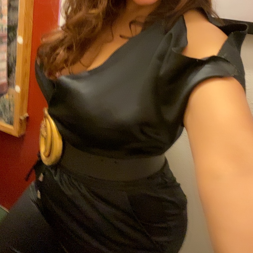 Rachel Roy black satin sheen jumpsuit size M - Picture 2 of 16